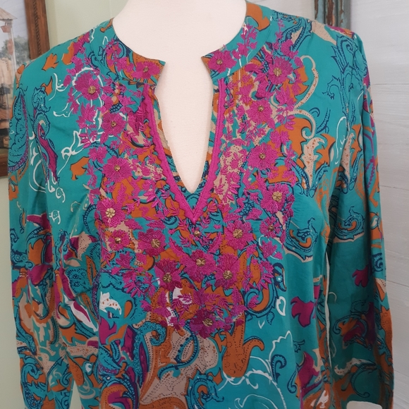 Charter club embroidery paisley tunic top sz 8 *H - Picture 5 of 7